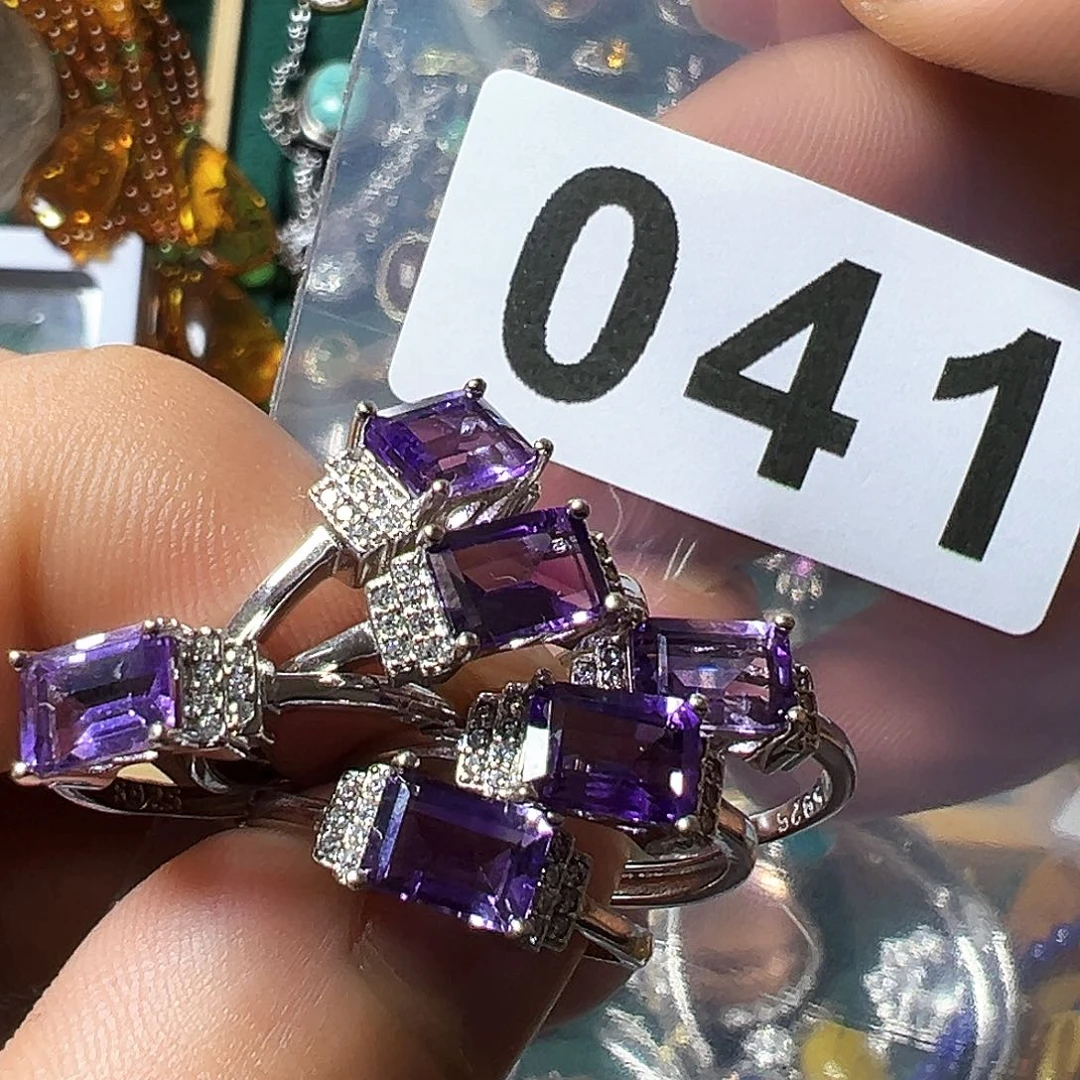 紫晶戒指银S925镶嵌紫水晶戒指活口可调节