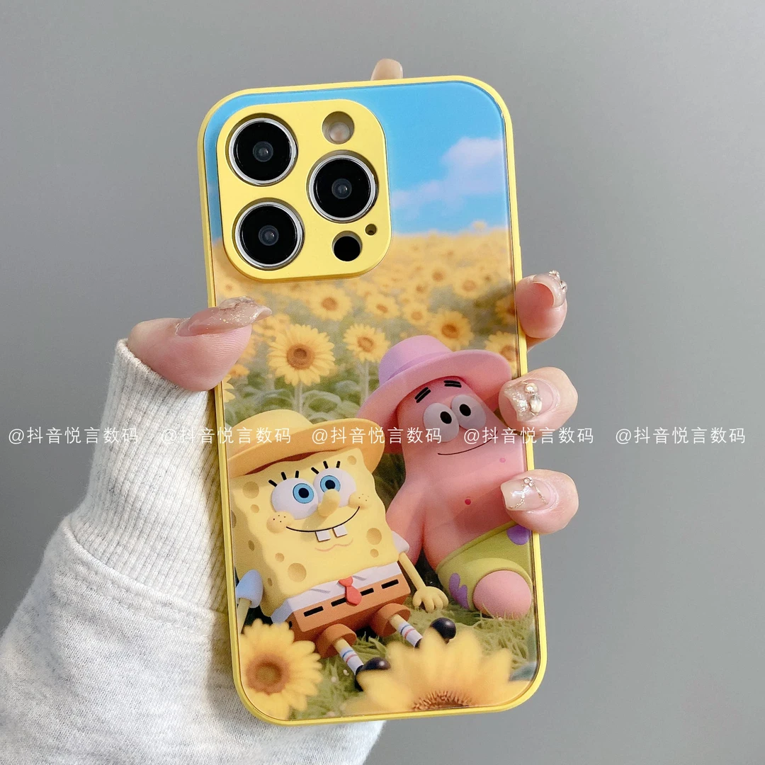 肤感玻璃适用iphone16promax苹果15/14/13华为小米手机壳卡通海宝