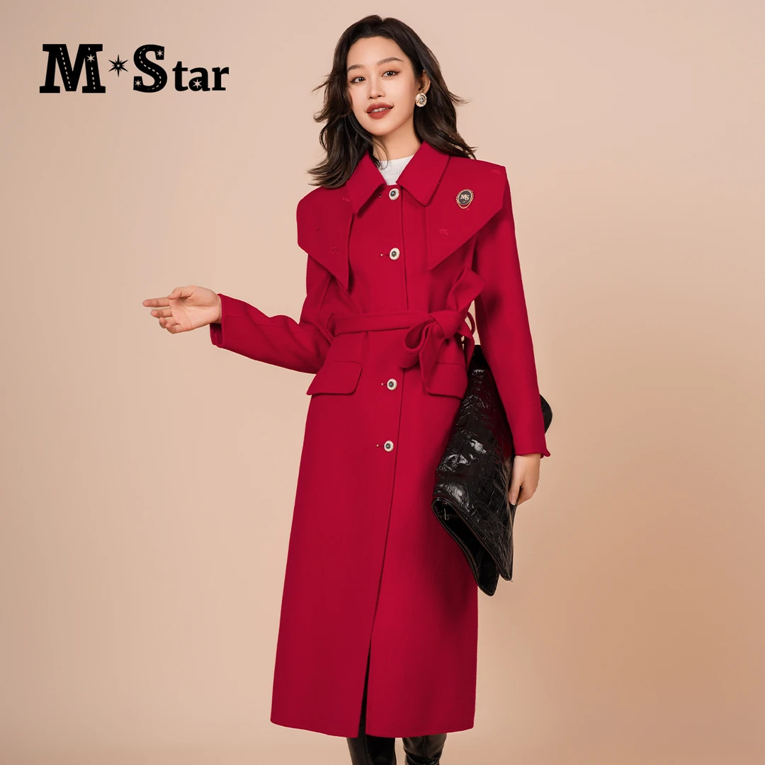【程钱钱】M-Star复古时尚气质中长款毛呢大衣 SCEG143600