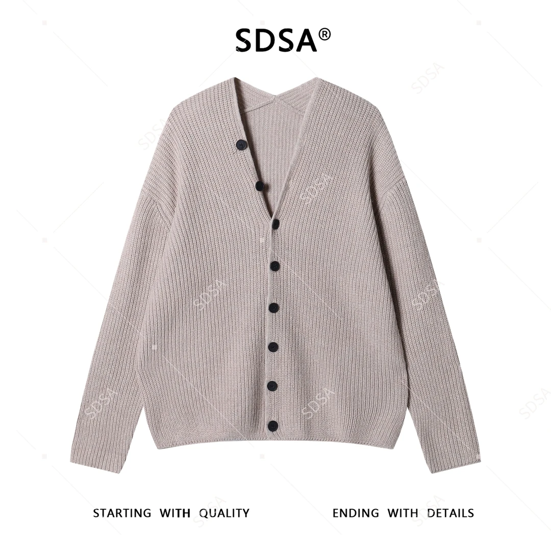 SDSA男士秋冬新款痞帅男装简约纽扣V领开衫针织衫网红款宽松毛衣