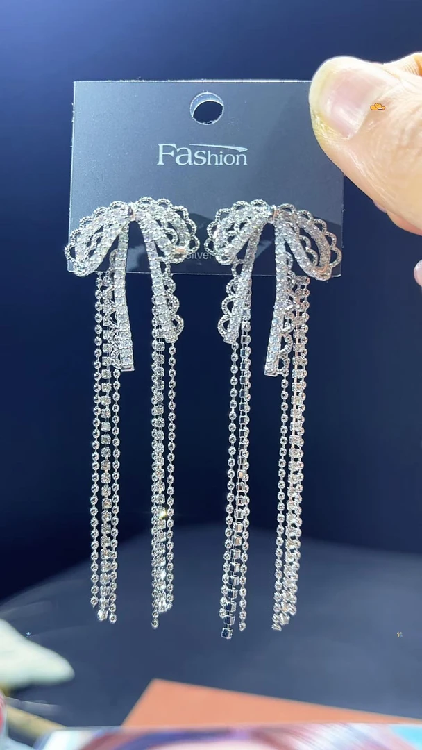 铜合金锆石耳饰 蝴蝶结两戴款流苏耳环时尚日常百搭款0380