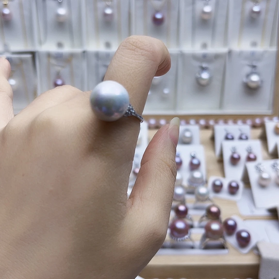 …***.银S925镶嵌戒指淡水珍珠13.2