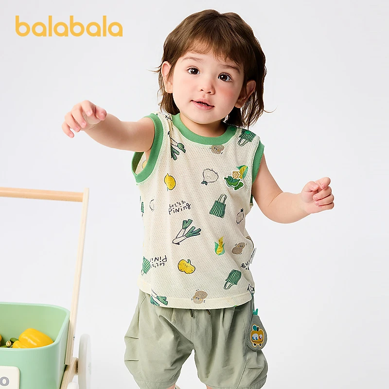 【商场同款】巴拉巴拉婴儿背心T恤男童夏季外穿2025新款萌趣透气棉