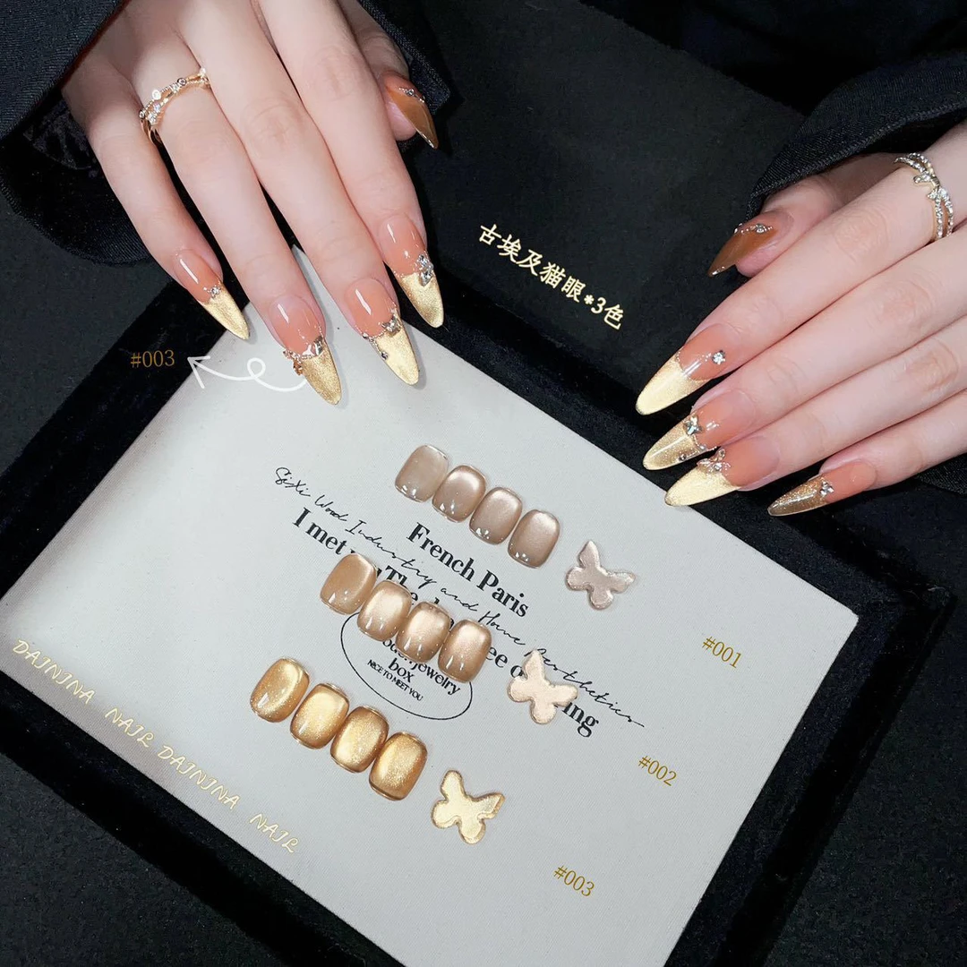 戴妮娜3色古埃及瓷白玻璃珠猫眼胶套小套甲油胶美甲店穿戴甲专用