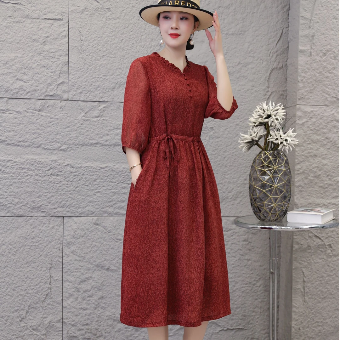 《清》713新款夏季时尚气质显瘦女宽松连衣裙中长款遮肚妈妈装裙子