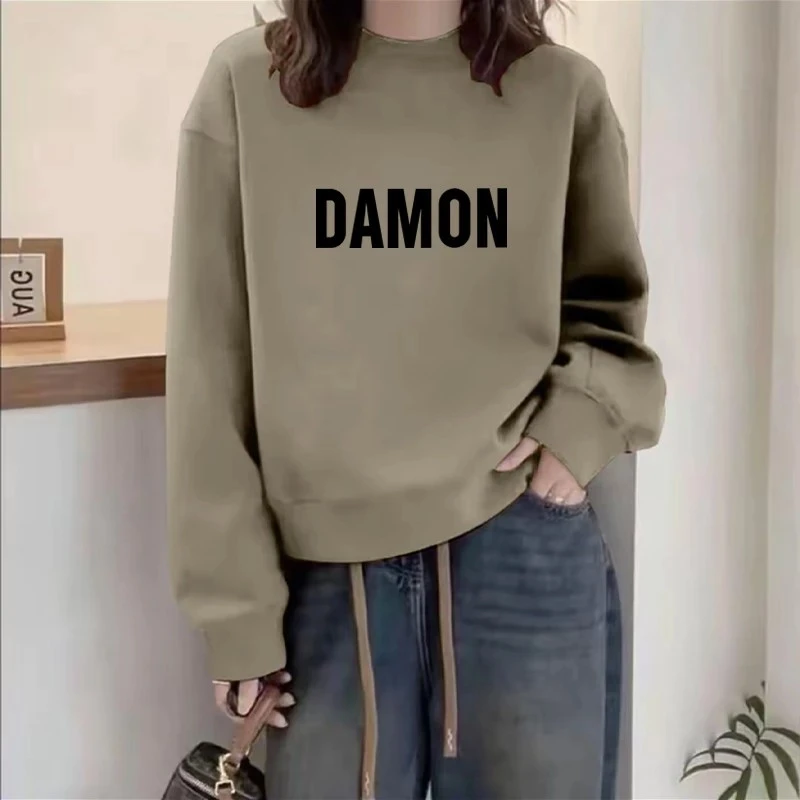 多巴胺圆领套头打底衫加绒加厚卫衣女2025春秋季新款宽松韩版外套