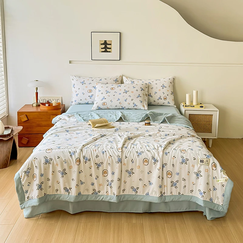 新款A类夏凉被柔软水洗棉空调被可机洗色织棉花亲肤透气学生宿舍