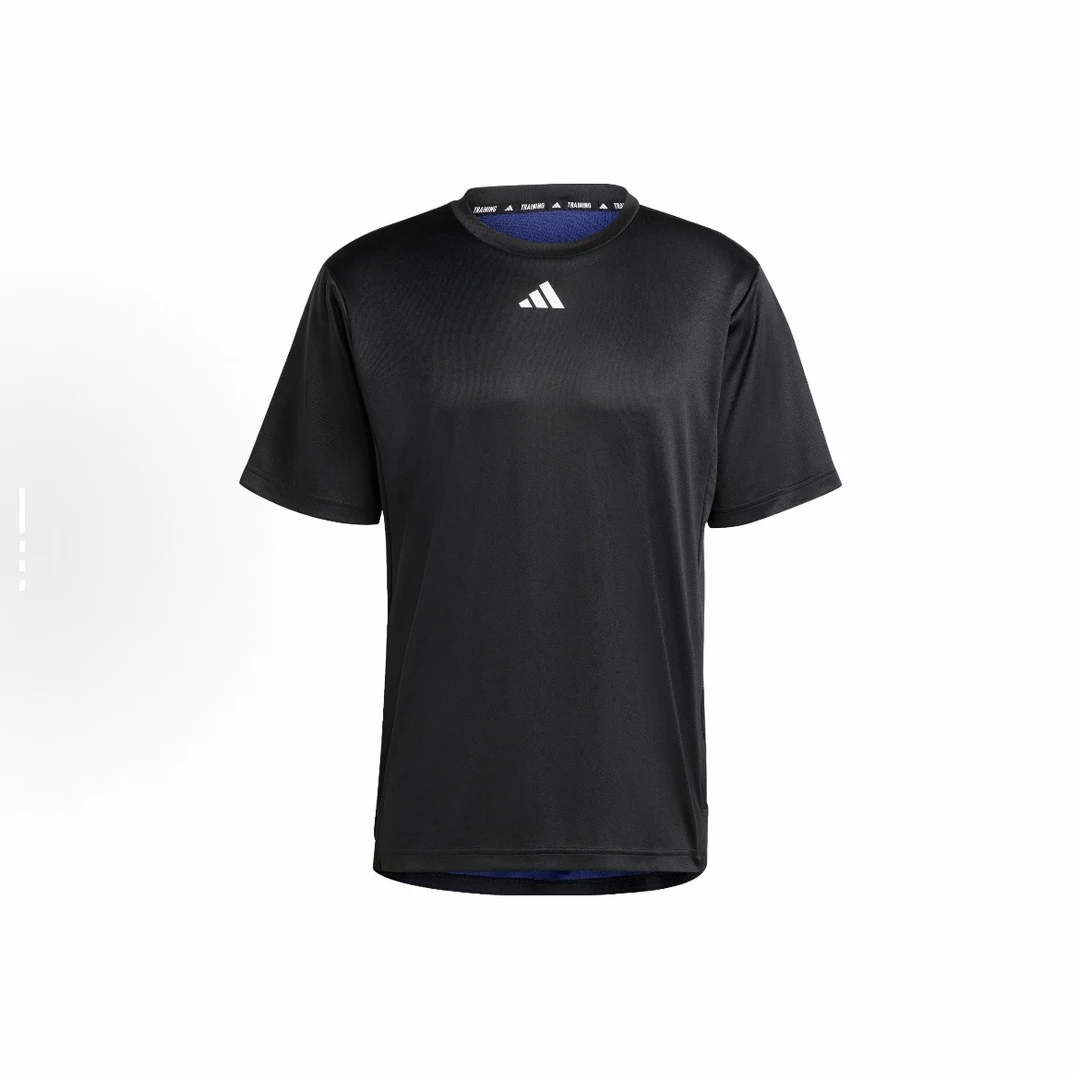 adidas纯色Logo标识运动透气健身短袖T恤 男款 黑色ib7915