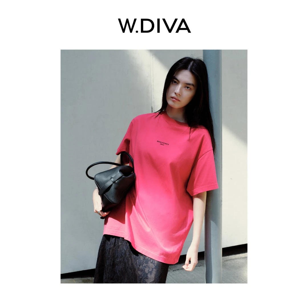 W.Diva【缦歌行】100棉亲肤透气重磅面料纯色圆领纯棉T恤51T071687