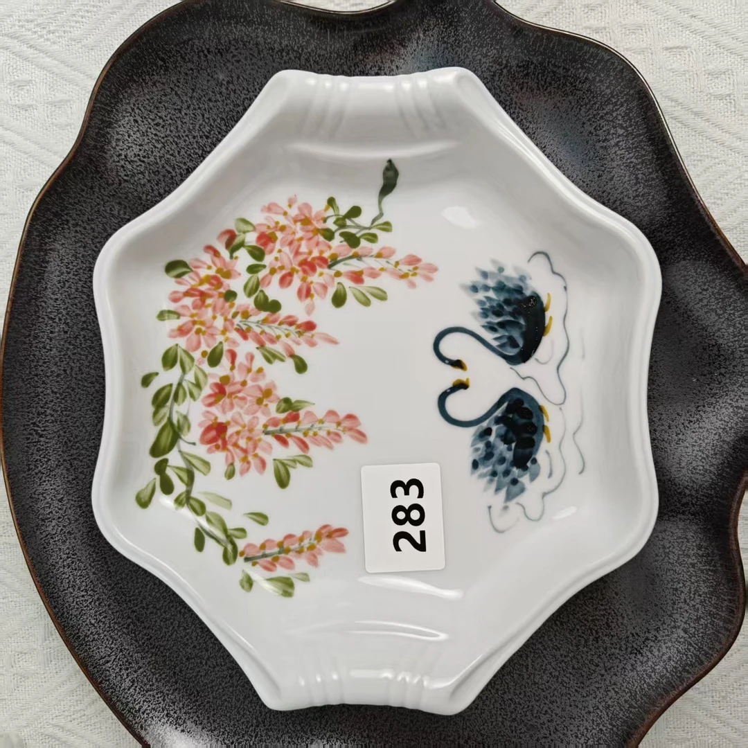 景德镇手绘釉中彩（食品级）饺子盘八方盘餐盘家用盘子283餐具饭盘