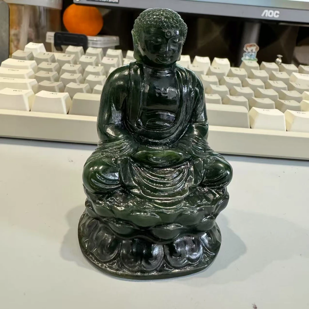 【竞拍】和田玉碧玉大日如来摆件 NN250225-02