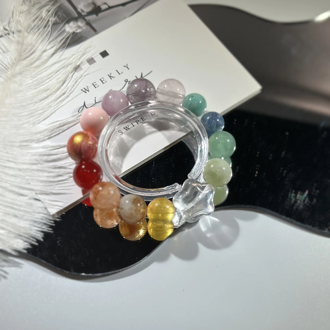 A032抓一把彩虹大漆多宝白水晶黄塔晶红胶花天河石设计款多样发一