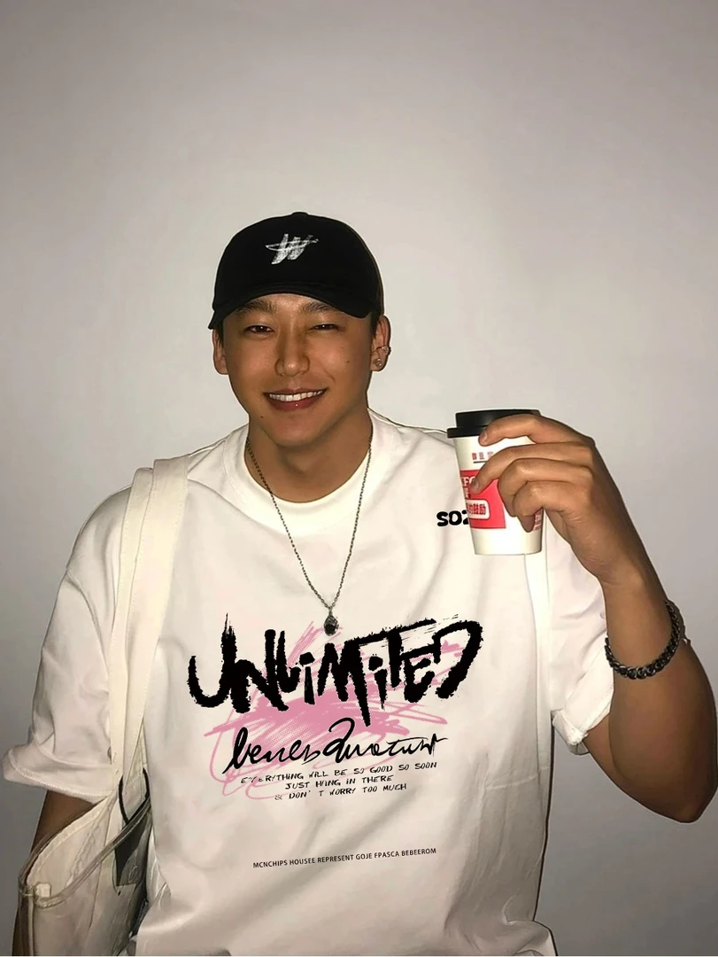 特大码300斤青少年字母印花大码宽松纯棉体恤美式短袖t恤男女夏季