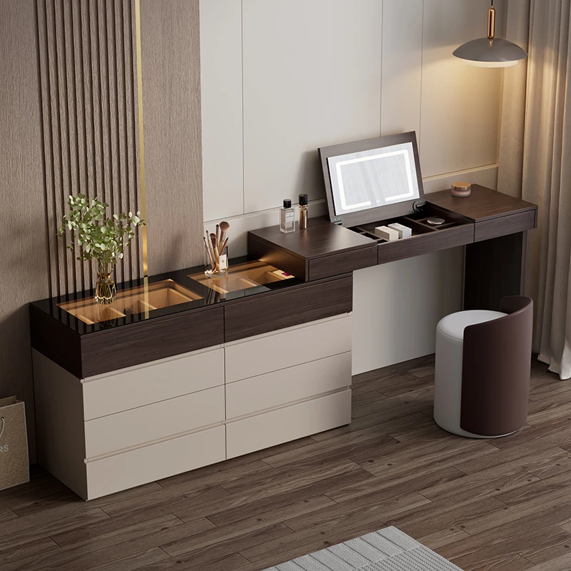 厂家直销中式实木翻盖带灯斗柜一体收纳梳妆台家用卧室多功能书桌