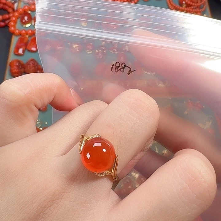 南红玛瑙银S925镶嵌戒指