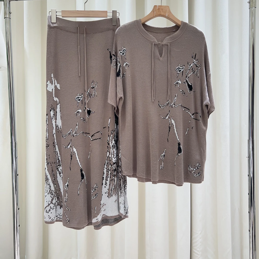 春夏新款国风时尚荷叶裙提花套裙729