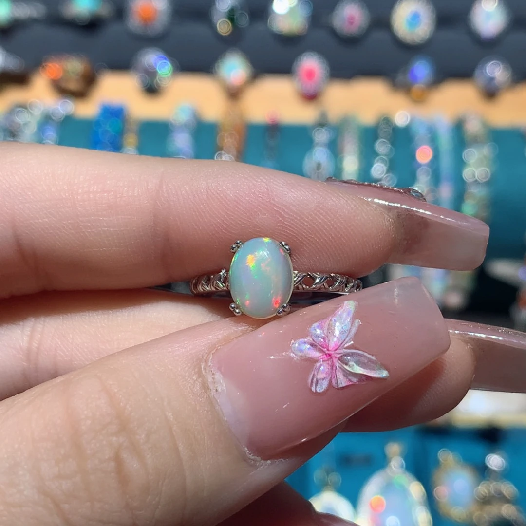 欧泊戒指银S925镶嵌福利