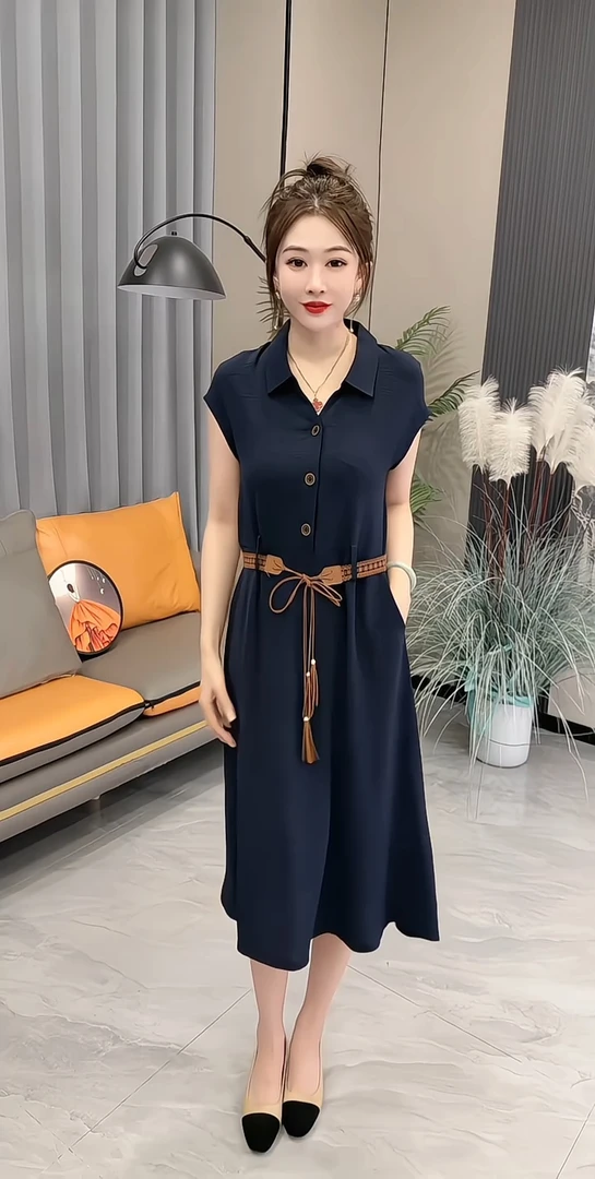 欧货2025显瘦衬衫新款夏季连衣裙气质时尚清新简约时尚收腰裙子女
