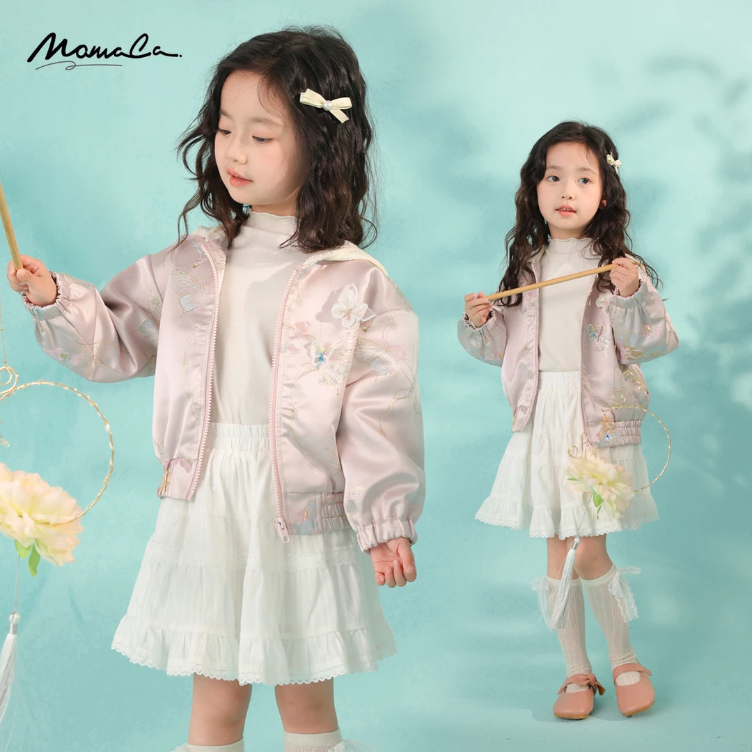 MOMOCO款春季新款外套连帽女童国风新中式刺绣蝴蝶77580107021