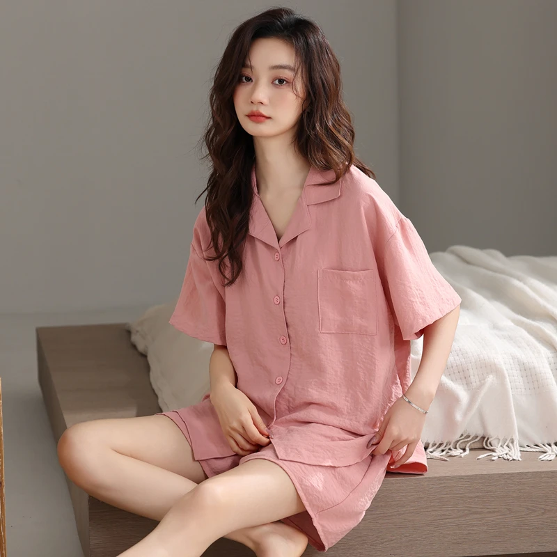 睡衣女款爆款2025新款夏季短袖短裤套装高档纯棉女士可外穿家居服