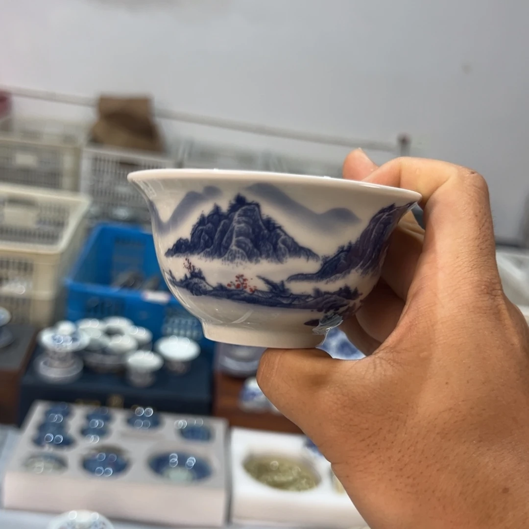 白青花万里江山压手杯全