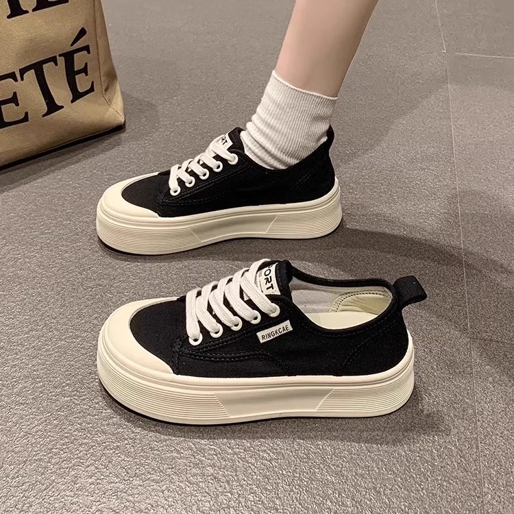 厚底帆布鞋女2025夏季新款爆款百搭复古透气增高学生休闲运动板鞋