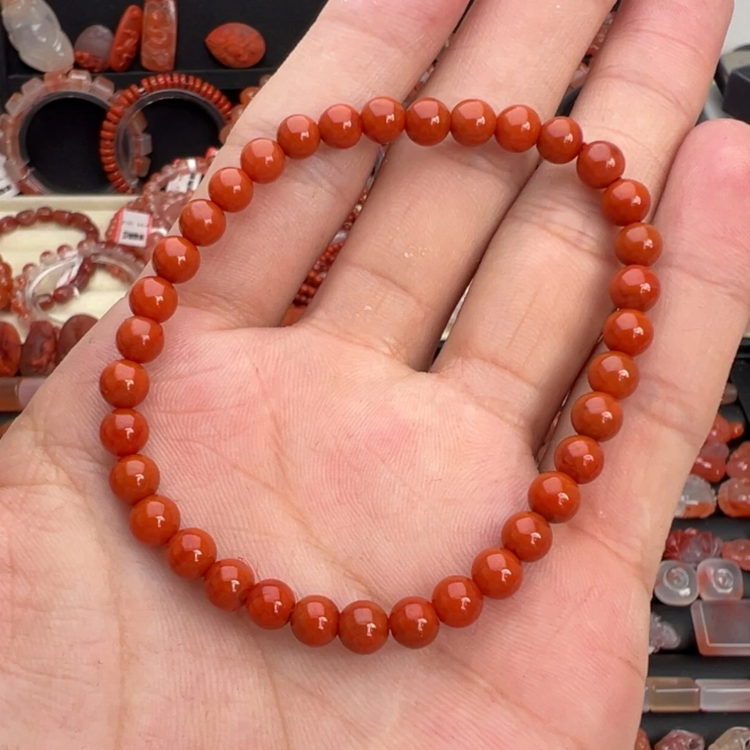 南红玛瑙未镶嵌颈饰柿子红单圈5mm+