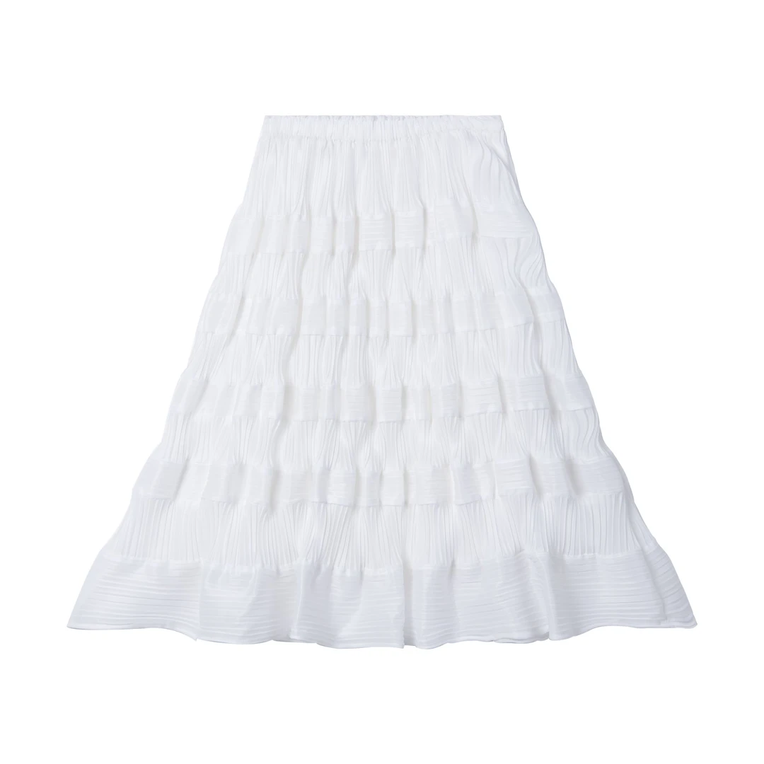 OMOMG25女童半裙白色时尚百搭夏季中长款A字休闲大摆紧腰G5C070