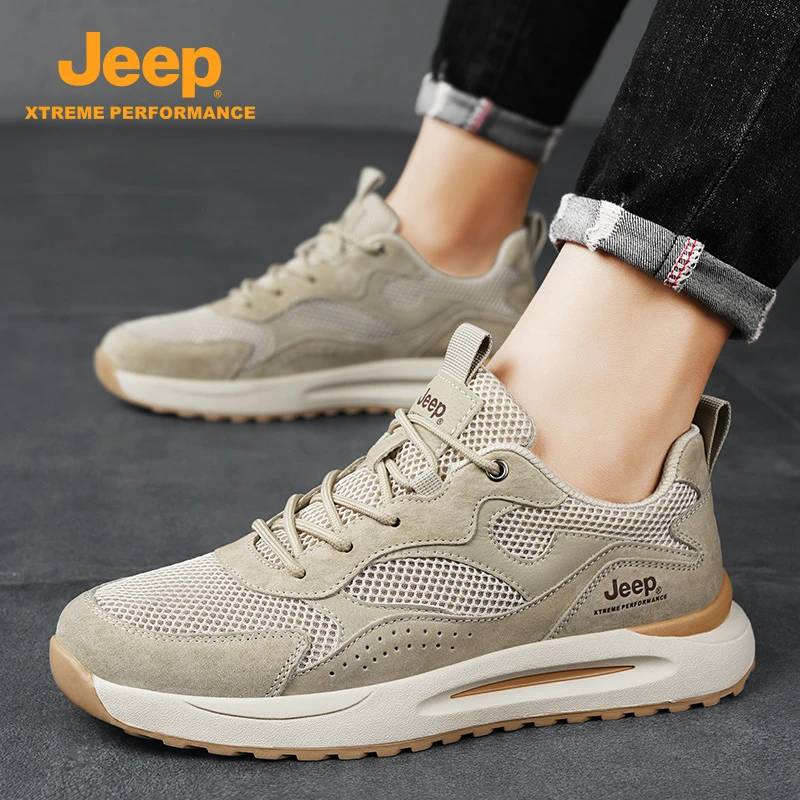 jeep吉普男款真皮低帮鞋冬季新款舒适透气减震鞋耐磨运动跑步网鞋