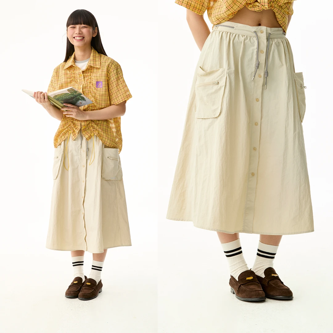 江南先生运动轨迹轻防水反光银印花肌理感A字裙假门襟半裙JN52L56