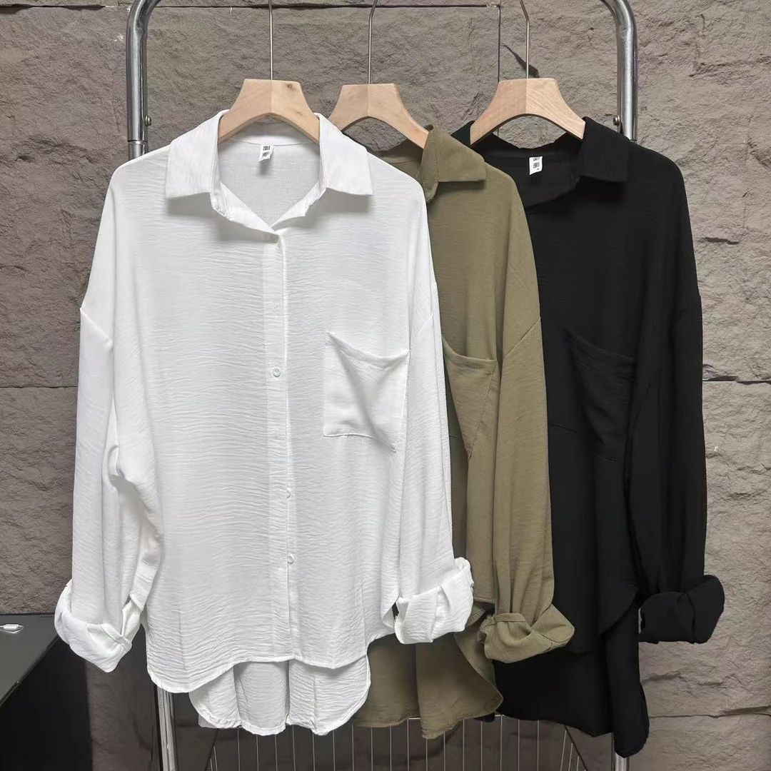 【艾艾369】早秋韩版宽松版型大码慵懒风衬衣中长款