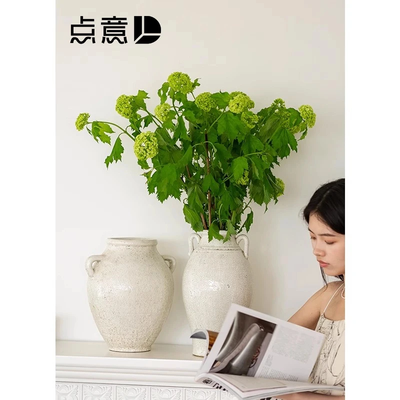 白色花瓶摆件客厅插花轻奢陶瓷水养鲜花水培高级感欧式复古干花大