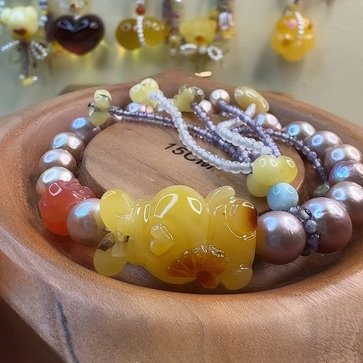 琥珀未镶嵌颈饰琥珀手串