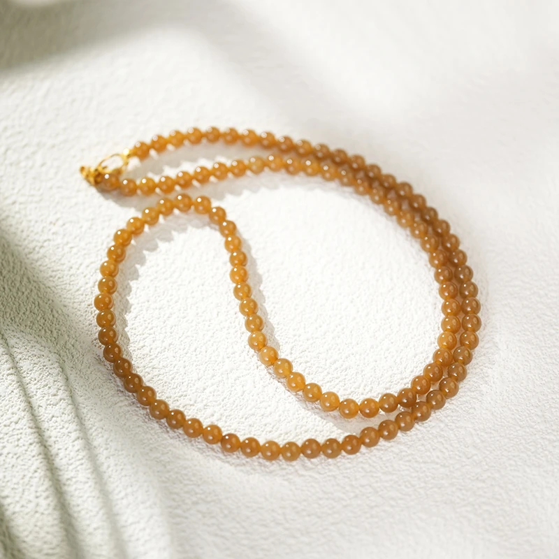 【鑫浩】新疆和田玉-且末红糖糖色108卡6mm素链项链一条