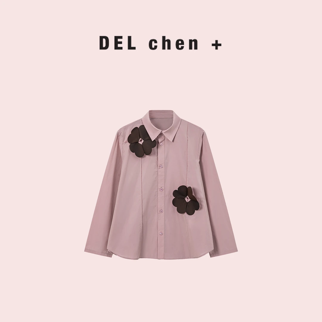 DELCHEN+ 2025春夏 立体花装饰 藕粉色衬衫 DC+TL9948