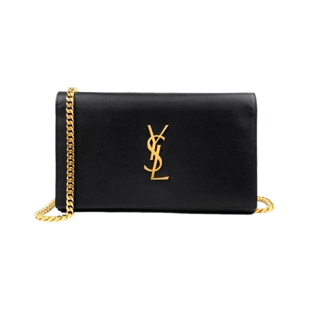 99新 YSL/圣罗兰 颗粒牛皮Monogram黑金鱼子酱信封包链条包