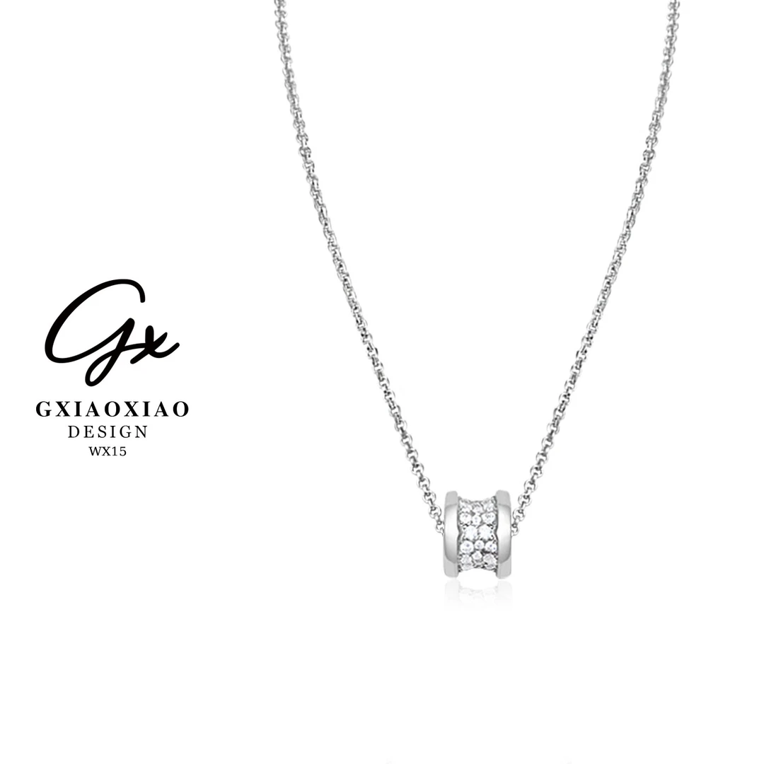 坠链均925银合成锆石 GXX 法式轻奢镶嵌小蛮腰项链简约 WX14 WX15