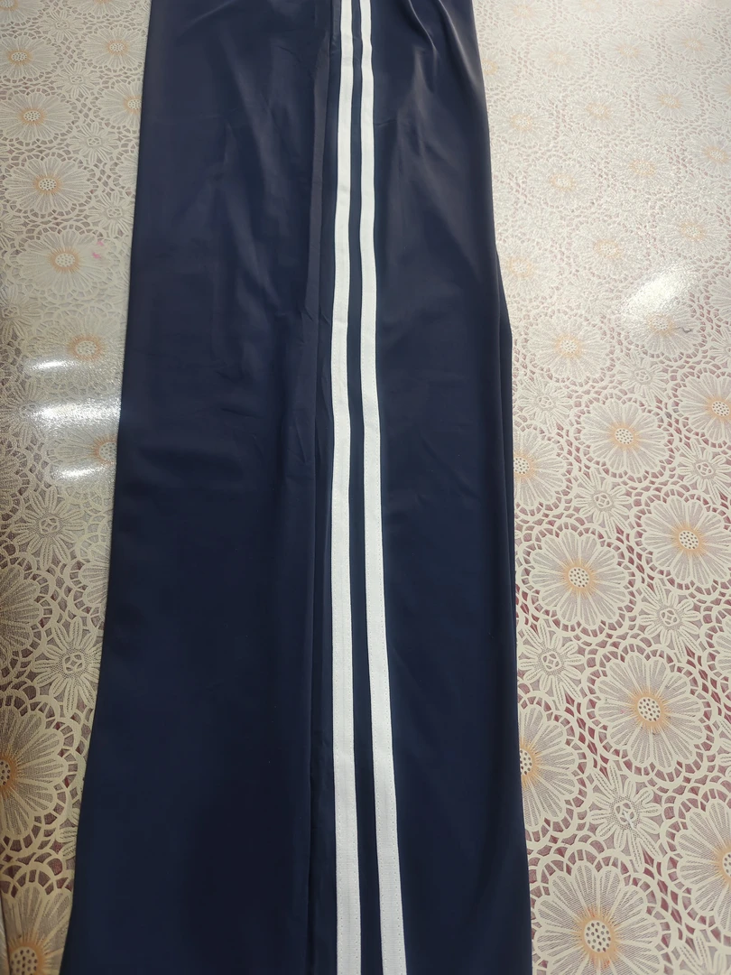 双白条单条夏季冰丝裤裤子长款阔腿藏青拼色女装藏青色宽松蓝色