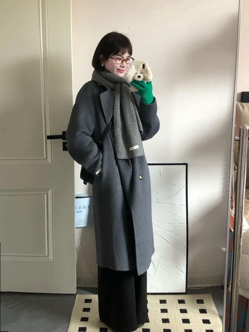 2025年秋冬季反季简约高级感羊毛呢外套女士长毛加厚双面羊绒大衣