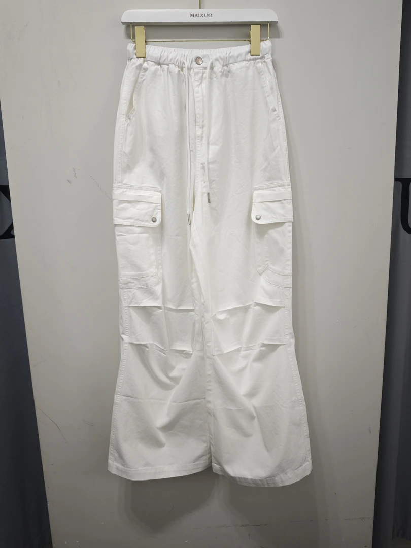 麦寻2025夏kcxes07b新款白色松紧腰工装裤