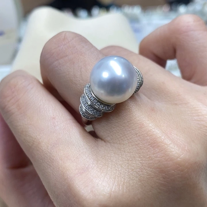 银S925镶嵌戒指海水珍珠，澳白，链接9