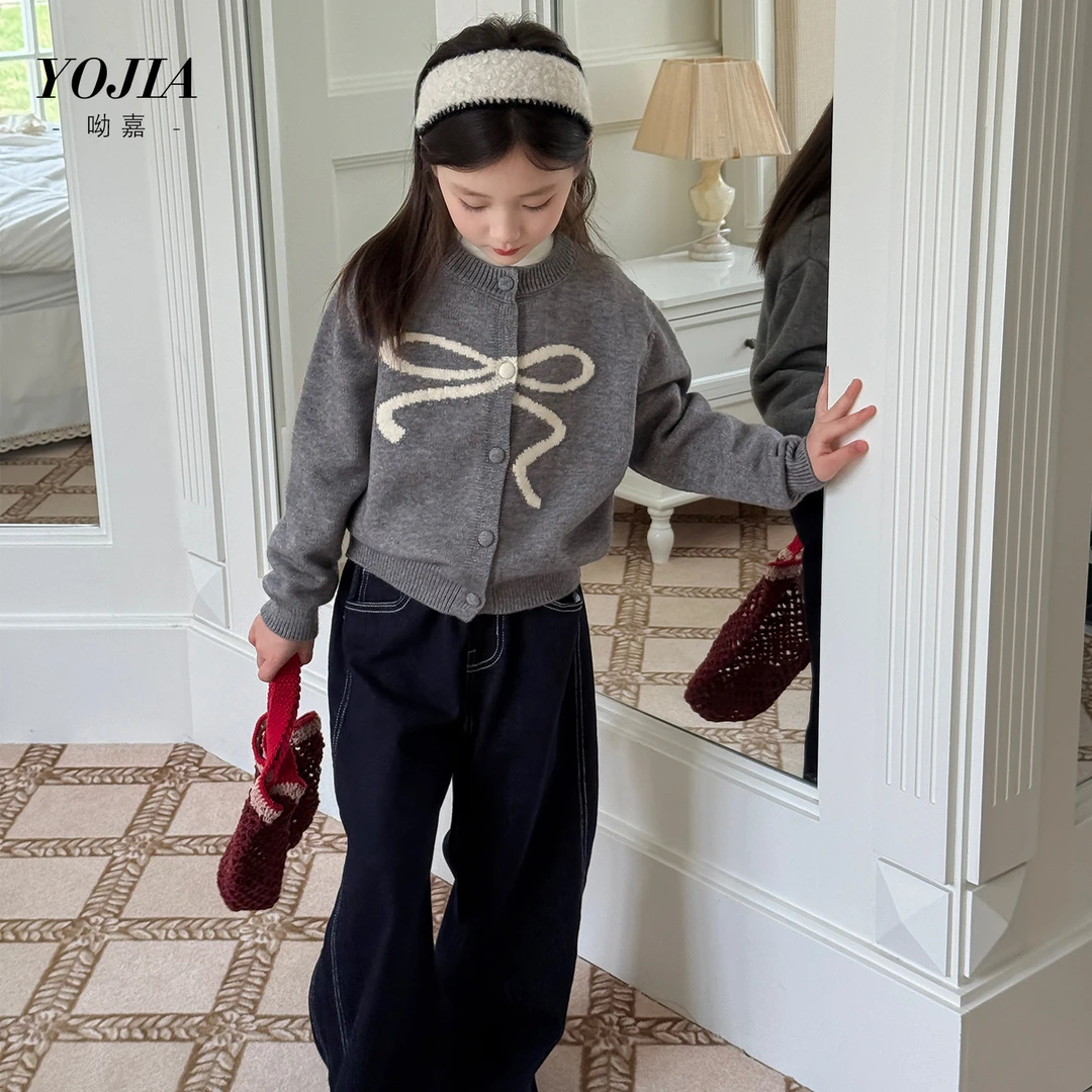 YOJIA女童毛衣冬季2025新款洋气甜美小女孩开衫儿童针织外套冬装