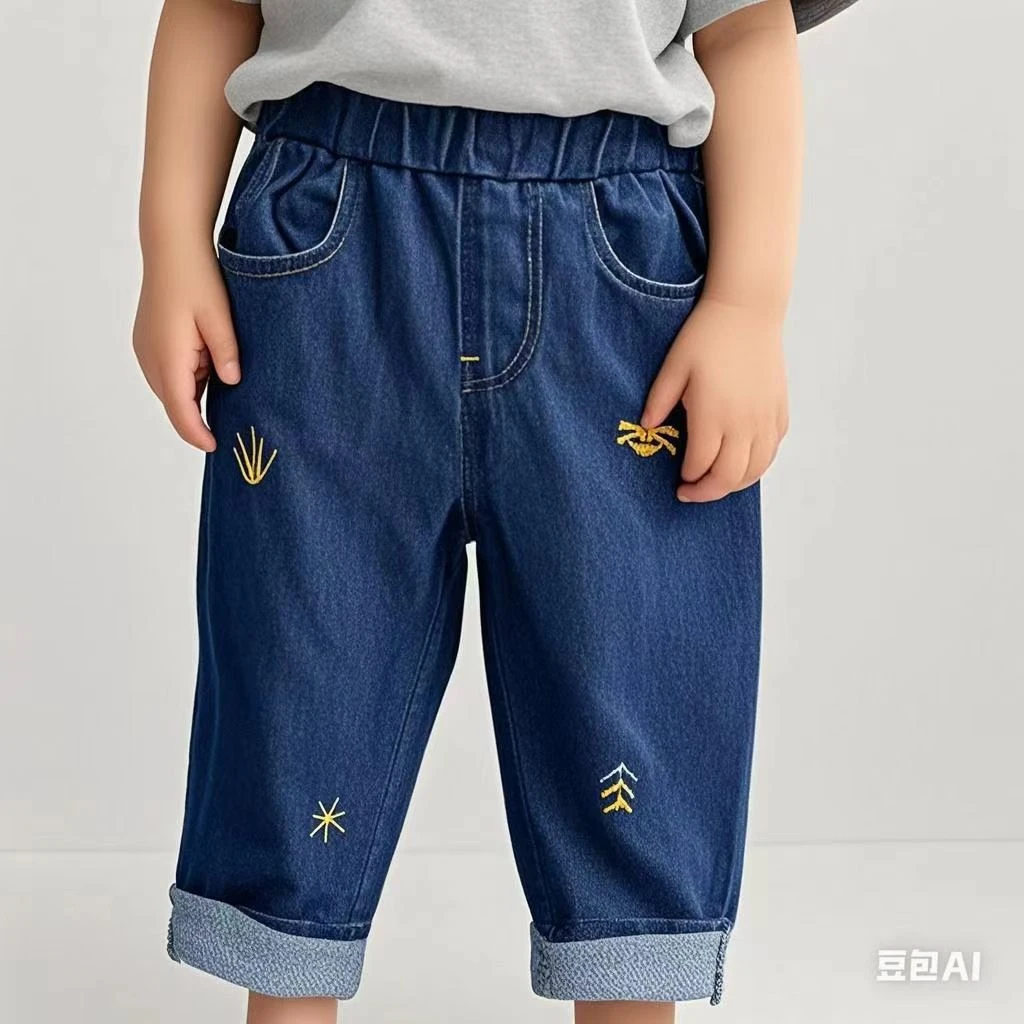 爱麻麻9122802女宝牛仔裤宽松七分裤中裤超柔舒适百搭弹力洋气