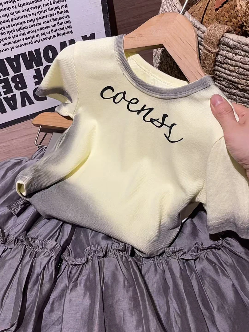 505677   韩版女童舒适百搭潮流简约夏季字母短袖