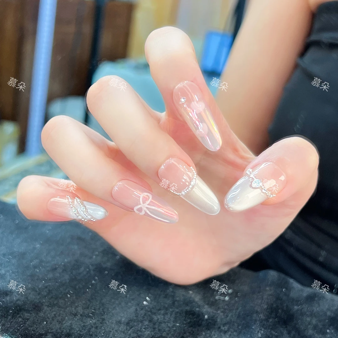 【温柔千金】纯手工穿戴甲轻奢显白光疗美甲爆款十片装