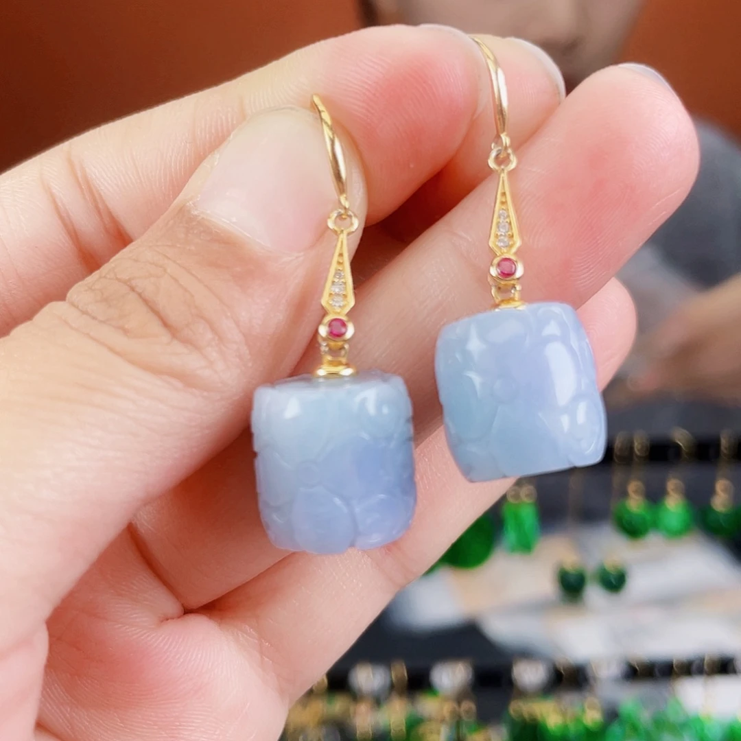 翡翠银S925镶嵌耳饰