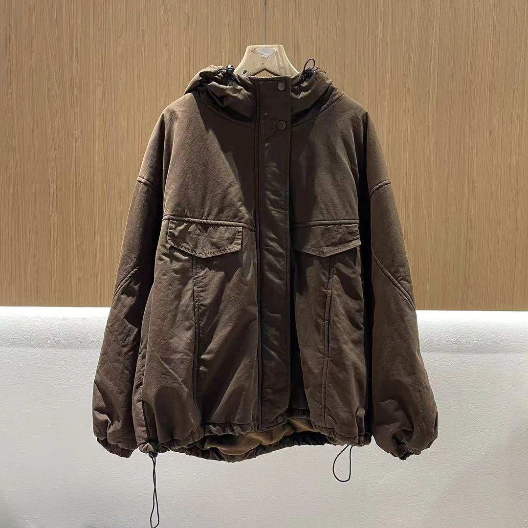 18074新款秋冬加绒加厚休闲减龄宽松百搭棉服外套