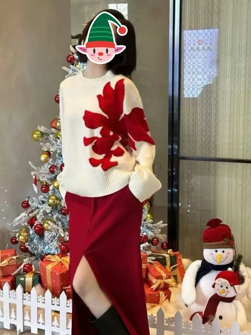 【商场同款】重工立体花朵毛衣女加厚冬季新款宽松套头针织衫上衣