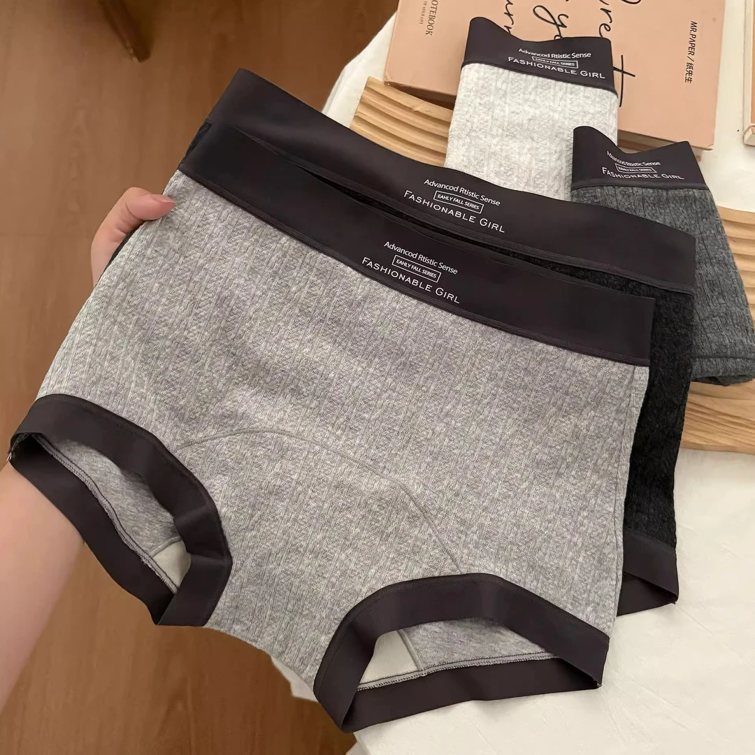 【三条装】新款磨毛少女平角内裤女纯棉A类婴儿棉中腰抗菌底裆内裤