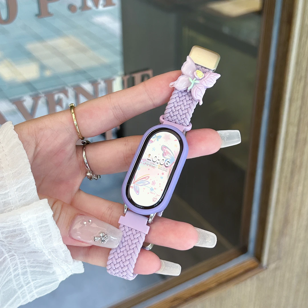 适用于小米手环10表带9/8爆款紫丁香尼龙编织磁吸7/6/5/4/3NFC版